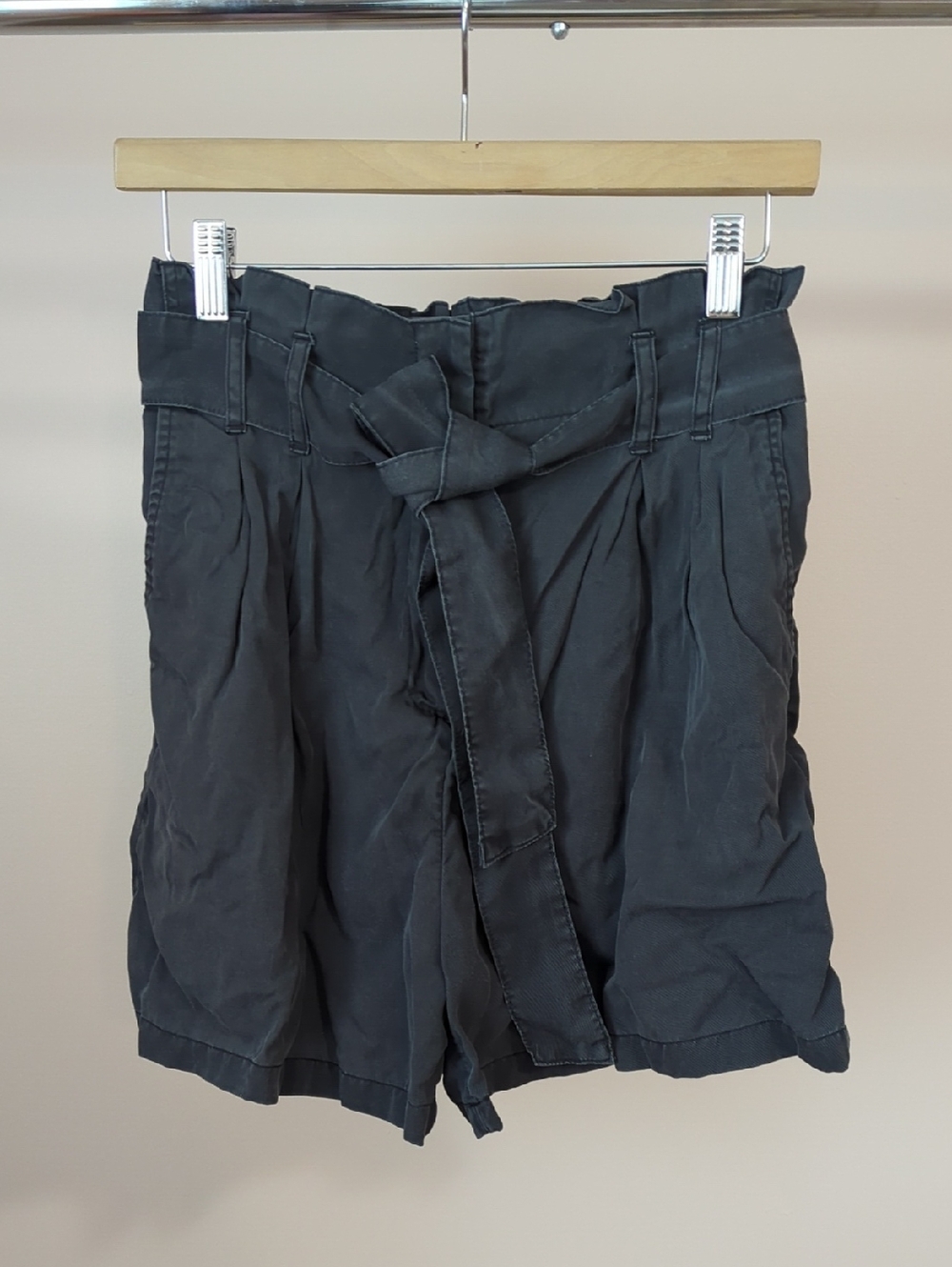 High-Waist Black Paperbag Tie Shorts